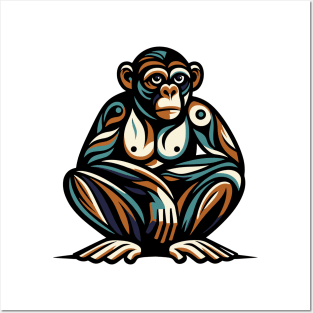 Pop art monkey illustration. cubism illustration of monkey Posters and Art